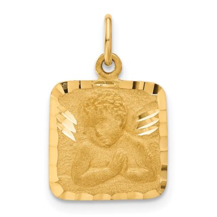 10k Satin & Diamond -cut Angel Charm
