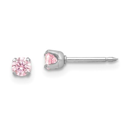 Inverness 14k White Gold 3mm Pink CZ Stud Short Post Piercing Earrings