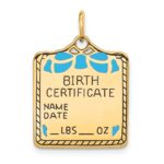 14k Enameled Blue Engravable BIRTH CERTIFICATE Charm
