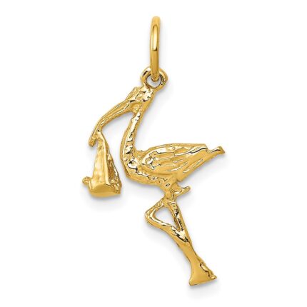 14k Solid 3-D Stork Charm