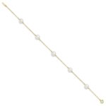 14k 7-8mm White Near Round Freshwater Cultured Pearl 5-station Anklet - Image 2