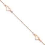 14K Rose Gold Fancy Open Hearts 3-Station Plus Extender - Total Anklet