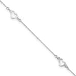 14K White Gold Fancy Open Hearts 3-Station Plus Extender - Total Anklet