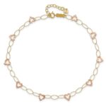 14k Two-tone Hammered Open Hearts and Oval Link Plus Extender - Total Anklet - Image 5