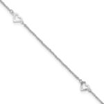 14k White Gold Diamond-cut Hearts 3-Station Plus Extender - Total Anklet