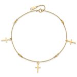 14k Diamond-cut 3 Cross Dangles and Beads Plus Extender - Total Anklet - Image 4