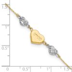 14K Two-tone Puffed LOVE Heart and Diamond-cut Beads Bracelet Plus Heart Dangle Extender - Image 5