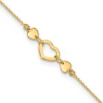 14k Polished Open Heart Plus 0.Extender - Total 10.Anklet