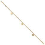 14K Polished Curb Chain with 3 Puffed Heart Dangles Plus Extender - Total Anklet - Image 2