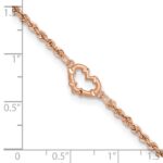 14k Rose Gold Diamond-cut Open Heart and Rope Chain Anklet - Image 4