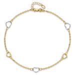 14K Two-tone Polished Open Hearts 5-Station Plus Extender - Total Anklet - Image 4