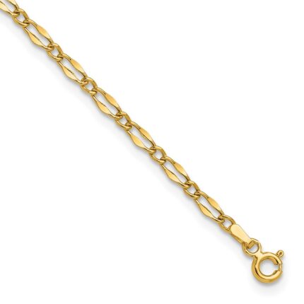 14K Polished Fancy Link Chain Plus Extender - Total Anklet