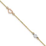 14k Tri-color Polished Hearts and Circles Plus Extender - Total Anklet