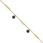 14K Polished Round Onyx Dangles and Bars Plus Extender - Total Anklet