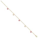14k Pink and White Enameled Butterfly Dangles Plus Extender - Total Anklet - Image 2