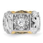IBGoodman 14k Two-tone Men's Polished and Textured with Black Enamel and Diamond Double Eagle Masonic Shriner's Ring - Image 6