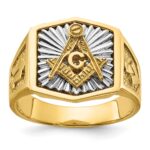 IBGoodman 10k Two-tone Men's Polished and Textured Sun Ray Blue Lodge Master Masonic Ring