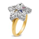 IBGoodman 14k Two-tone Women's Polished and Beaded with Multi-color CZ and Diamond Eastern Star Masonic Ring - Image 6