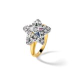 IBGoodman 10k Two-tone Women's Polished and Beaded with Multi-color CZ and Diamond Eastern Star Masonic Ring - Image 9