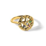 IBGoodman 14k Women's Polished and Textured with Multi-color CZ and Diamond Eastern Star Masonic Ring - Image 9