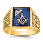 IBGoodman 10k Two-tone Men's Polished and Textured with Lab Created Sapphire and Diamond Blue Lodge Master Masonic Ring