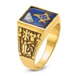 IBGoodman 14k Two-tone Men's Polished and Textured with Lab Created Sapphire and Diamond Blue Lodge Master Masonic Ring - Image 6
