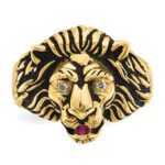 14k IBGoodman Men's 1/20 carat Diamond and Ruby Antiqued Lion Complete Ring - Image 6