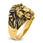 14k IBGoodman Men's 1/20 carat Diamond and Ruby Antiqued Lion Complete Ring - Image 8