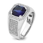IBGoodman 14k White Gold 7/8 carat Lab Grown Diamond VS/SI+ G+ and Created Blue Sapphire Complete Men's Ring - Image 7