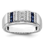 IBGoodman 14k White Gold 1/5 carat Lab Grown Diamond VS/SI+ G+ and Lab Created Blue Sapphire Complete Men's Ring