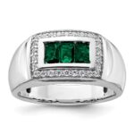 IBGoodman 14k White Gold 1/3 carat Lab Grown Diamond VS/SI+ G+ and Created Emerald Complete Men's Ring