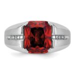 14k White Gold IBGoodman Men's Created Garnet and 1/10 carat Diamond Complete Ring - Image 6