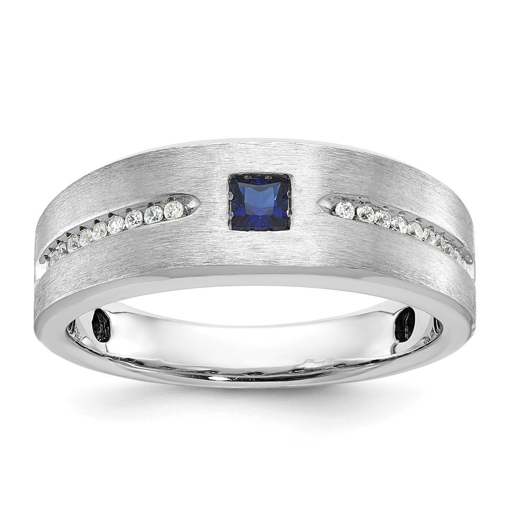 B52042-4WCS_AA-1.jpg 14k White Gold IBGoodman Men's Satin Lab Created Sapphire and 1/8 carat Diamond Complete Ring - Image 1