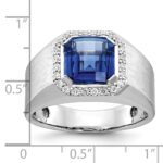 14k White Gold IBGoodman Men's Created Sapphire and 1/3 carat Diamond Complete Ring - Image 3