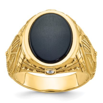 14k IBGoodman Men's Onyx and 1/10 carat Diamond Complete Ring
