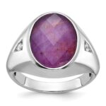 14k White Gold IBGoodman Men's Oval Gemstone and Diamond Ring Mounting