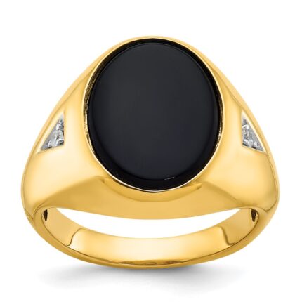 14k IBGoodman Men's Oval Onyx and 1/15 carat Diamond Complete Ring