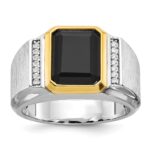 10k Two-tone IBGoodman Men's Polished and Satin Onyx Diamond Complete Ring