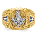 IBGoodman 14k Two-tone Men's Polished and Nugget Textured Blue Lodge Master Masonic Ring Mounting - Image 4