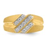 IBGoodman 14k Men's Polished Satin and Grooved 1/4 Carat AA Quality Diamond Ring - Image 6