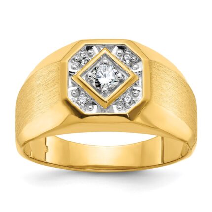14k IBGoodman Men's Polished and Satin 1/6 carat Diamond Complete Ring