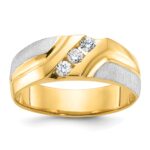 IBGoodman 14k Two-tone Men's Polished Satin and Grooved 3-Stone 1/4 Carat AA Quality Diamond Ring