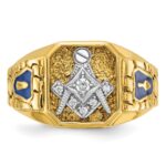IBGoodman 14k Two-tone Men's Polished and Textured with Blue Enamel and Diamond Blue Lodge Master Masonic Ring - Image 6