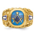 IBGoodman 10k Men's Polished and Nugget Textured with Blue Enamel and Lab Created Sapphire Blue Lodge Master Masonic Ring - Image 6