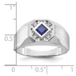 14k White Gold IBGoodman Men's Created Sapphire and 1/20 carat Diamond Satin Complete Ring - Image 3