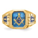 IBGoodman 10k Men's Polished and Textured with Blue Enamel and Lab Created Sapphire Blue Lodge Master Masonic Ring - Image 4
