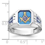 IBGoodman 14k White Gold Men's Polished and Textured with Blue Enamel and Lab Created Sapphire Blue Lodge Master Masonic Ring - Image 8