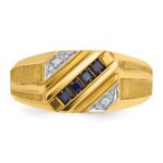 14k IBGoodman Men's Created Sapphire and Diamond Satin Complete Ring - Image 6