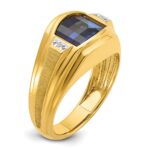 14k IBGoodman Men's Polished and Satin Created Sapphire and Diamond Complete Ring - Image 8