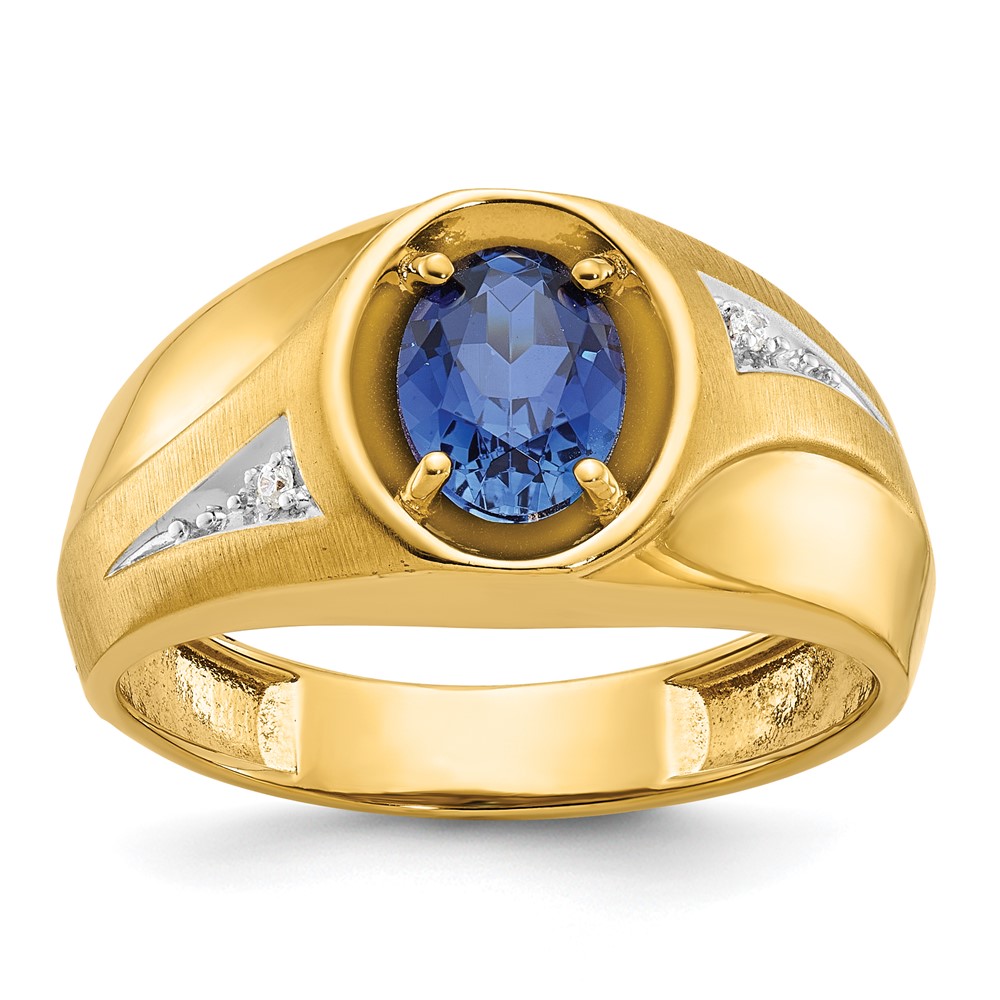 B57856-4YCS_AA-1.jpg 14k IBGoodman Men's Created Sapphire and Diamond Satin Complete Ring - Image 1